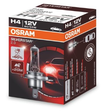 Лампа 12V H4 60/55W+60% галогеновая 1шт. (OSRAM) SILVERSTAR  