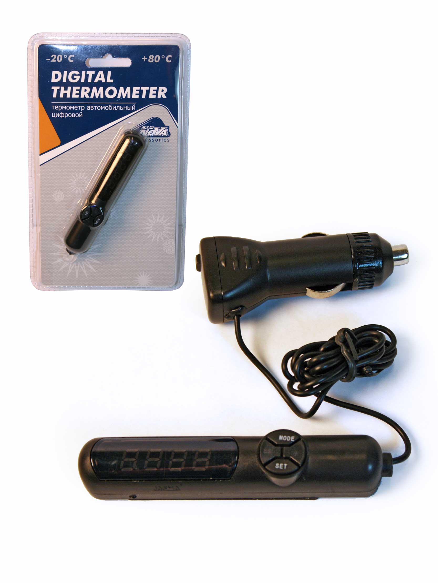 Термометр "Nova Bright" цифровой, в прикуриватель с проводом (часы, напряжения б. серти)