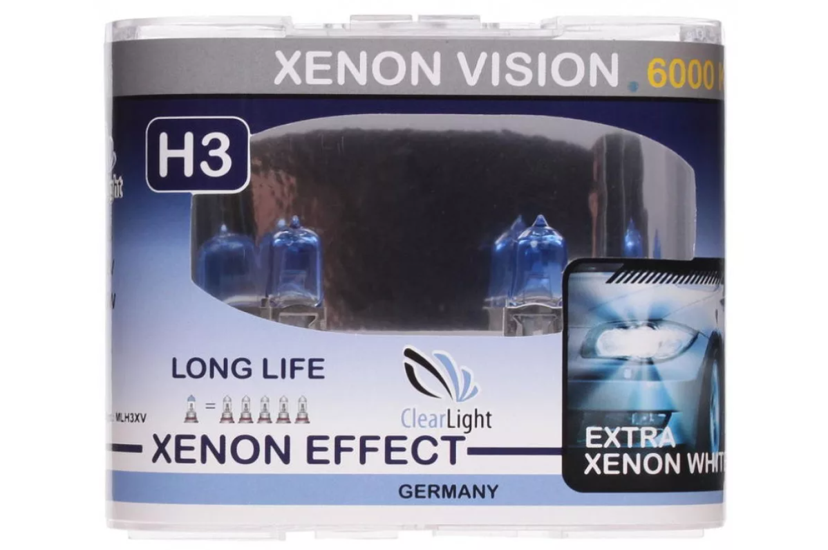 Лампа 12V H3 55W галогеновая ClearLight XenonVision PK22s 6000K 2 шт. 