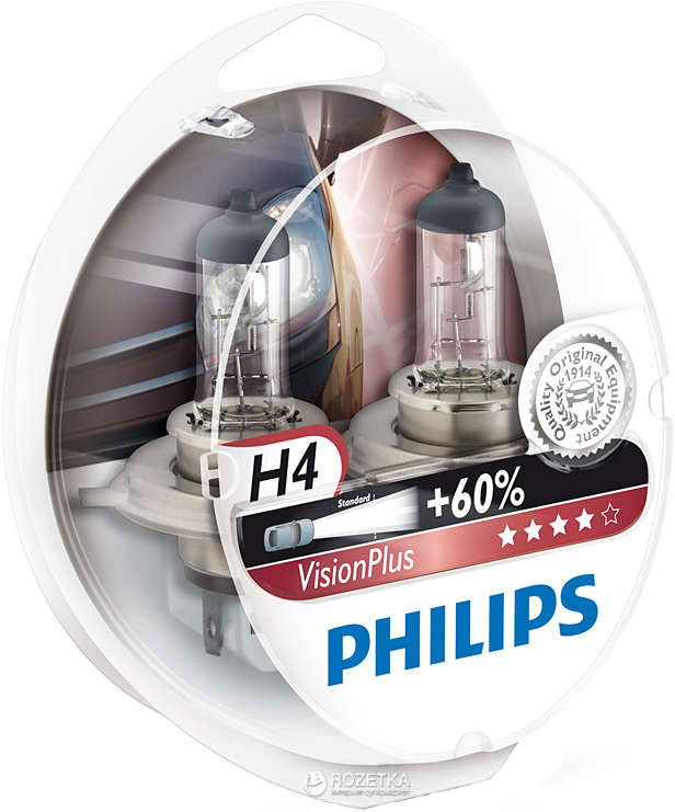 Лампа 12V H4 60/55W+60% галогеновая 2 шт. (Philips) DUOBOX VisionPlus  