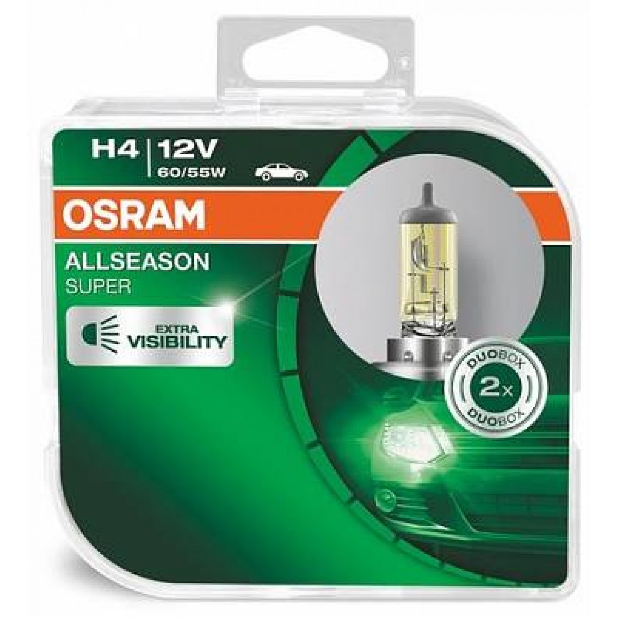 Лампа 12V H4 60/55W+30% галогеновая 2шт. (OSRAM) всесезонка желтая с увелич. сроком службы 