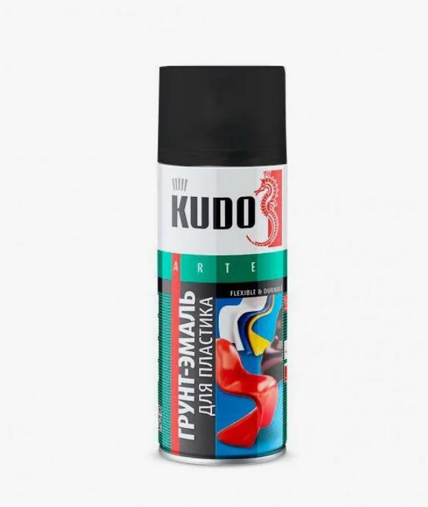 Грунтовка спрей KUDO грунт-эмаль для пластика черная RAL 9005 (520мл) аэрозоль