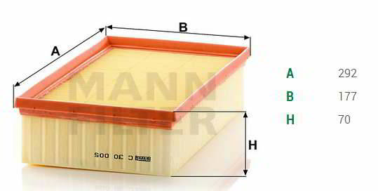 Фильтр воздушный MANN-C30005 AUDI A3/VW GOLF/SEAT LEON 1.6D/2.0D/1.8T 12-