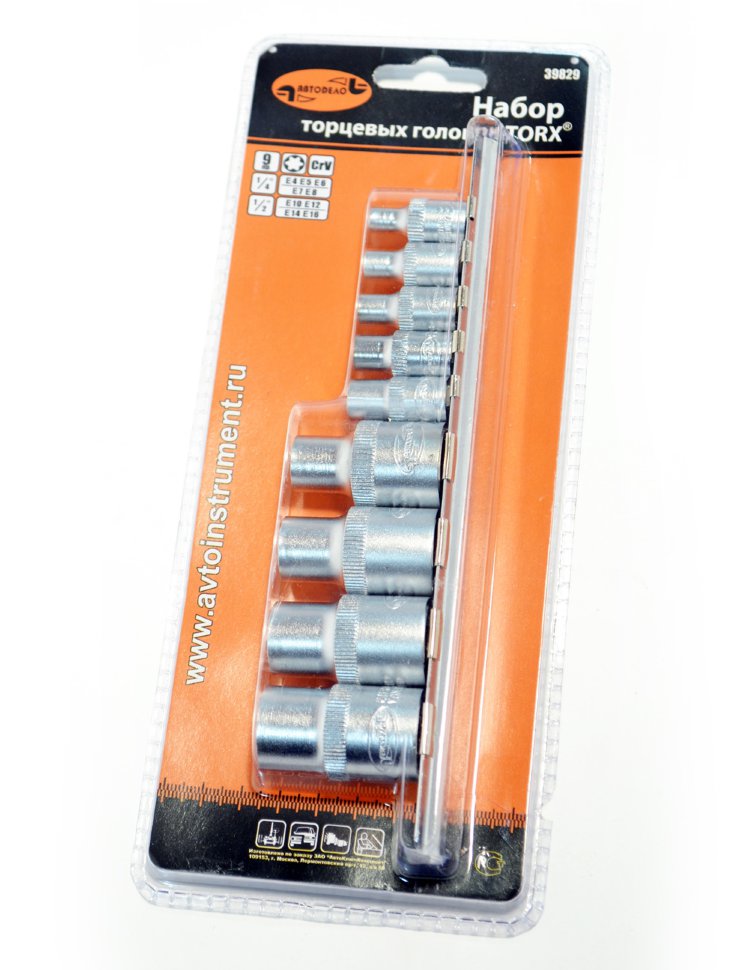 Набор головок TORX E4-E16 1/2,1/4 9пр. на планка АвтоDело 39829