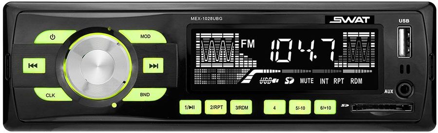 Автомагнитола SWAT SD/MP3/USB 4х50Вт MEX-1028UBG зелен кнопки