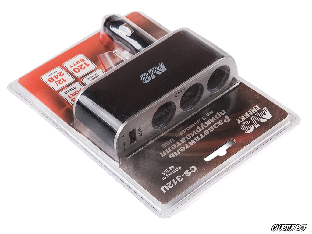 Разветвитель прикуривателя "AVS" 3 выхода+1 USB (CS312U)