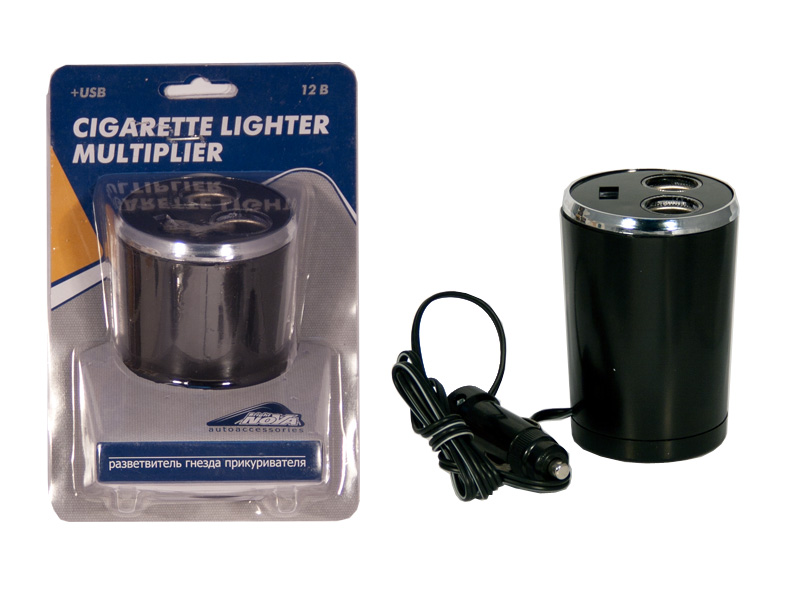 Разветвитель прикуривателя "Nova Bright-fusion" 2 гнезда 1 USB в подстаканник