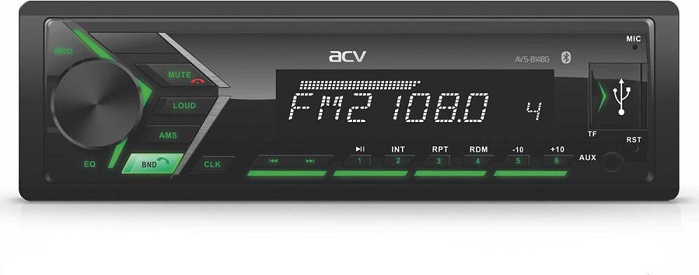 Автомагнитола ACV FM/MP3/USB/SD Bluetooth зеленая подсветка несъемная панель AVS-814BG