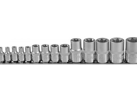 Набор головок TORX Е4-Е24 1/2,1/4 14пр. на планке OMBRA