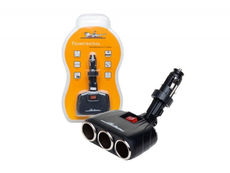 Разветвитель 3 гнезда 8А 100Вт АSР-3Т-09 "AIRLINE" 