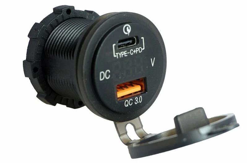 Разветвитель (врезной) + вольтметр, 1USB + 1TYPE-C, (QC3.0), 12-24V z109