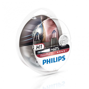 Лампа 12V H1 55W+60% галогеновая VisionPlus 2 шт. DUOBOX (Philips) 